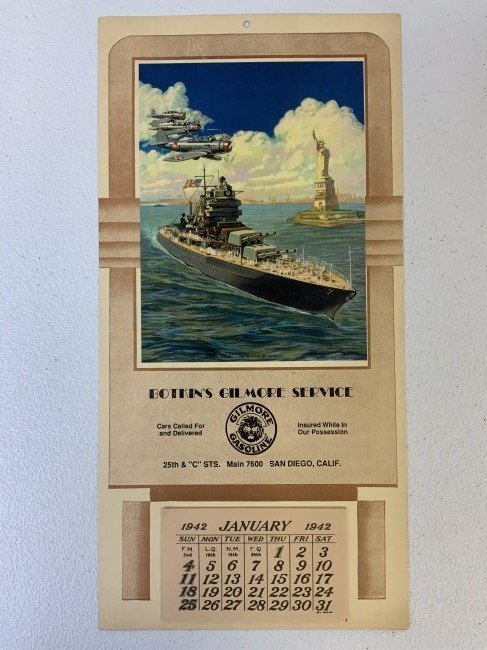 WWII ORIGINAL US HOMEFRONT 1942 WALL CALENDAR NAVAL SHIP AND AIRPLANES: WWII ORIGINAL US HOMEFRONT 1942 WALL CALENDAR NAVAL SHIP AND AIRPLANES. PERFECT CONDITION . 14 X 7
