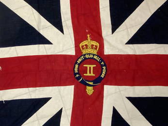 LARGE ANTIQUE BRITISH LATE 18th CENTURY REGIMENTAL FLAG