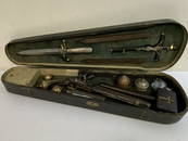 ANTIQUE 19th CENTURY VAMPIRE SLAYING KIT HOUSED IN WOODEN VIOLIN CASE