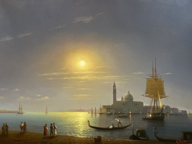 TSVETKOV UKRAINIAN OIL ON CANVAS PAINTING " 19th CENTURY VENICE": TSVETKOV UKRAINIAN OIL ON CANVAS PAINTING "19th CENTURY VENICE" CIRCA 1990'S . SIGNED BY THE AUTHOR. 21 1/2 X 16 SIZE .