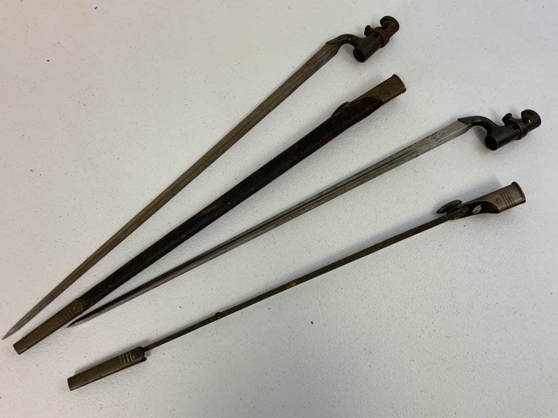 BRITISH 1853 ENFIELD BAYONETS LOT OF 2: BRITISH 1853 ENFIELD BAYONETS LOT OF 2 . BOTH GOOD CONDITION WITH ONE HAVING A COMPLETE SCABBARD AND OTHER MISSING LEATHER .