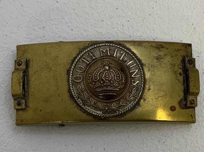 IMPERIAL GERMANY PRUSSIA TELEGRAPH UNIT BRASS BELT BUCKLE: IMPERIAL GERMANY PRUSSIA TELEGRAPH UNIT BRASS BELT BUCKLE. SCARCE BUCKLE. GOOD CONDITION WITH SOME TARNISHING AND DARK SPOTS. MARKED. D.R.G.M.