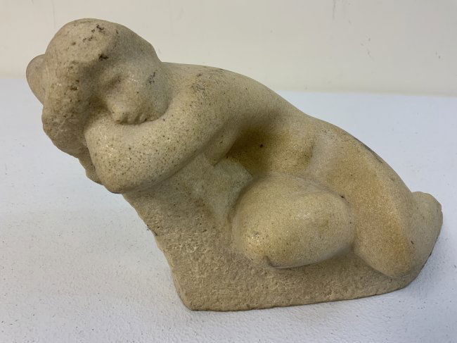VINCENT GLINSKY RUSSIAN / AMERICAN "THE DREAMER" SCULPTURE: Vincent Glinsky Sculpture "The Dreamer" Russian/American artist, stone resin sculpture of reclining nude woman. 12" long , 7" tall.