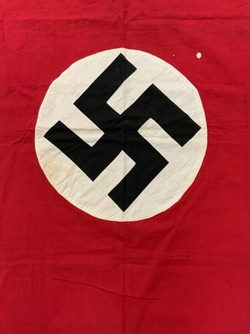 WWII NAZI GERMANY NATIONAL FLAG: WWII NAZI GERMANY NATIONAL FLAG . DOUBLE SIDED MULTI PIECE CONSTRUCTION.GOOD OVERALL CONDITION WITH SMALL HOLE AND TUNNEL HOIST . NICE COLORS. 54" X 29"