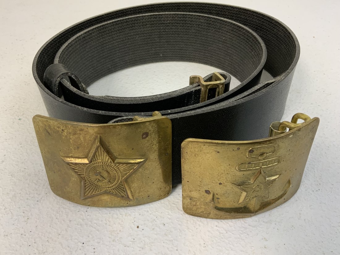 USSR SOVIET COLD WAR ERA BELT AND 2 BRASS BUCKLES ARMY / NAVY: USSR SOVIET COLD WAR ERA BELT AND 2 BRASS BUCKLES ARMY / NAVY