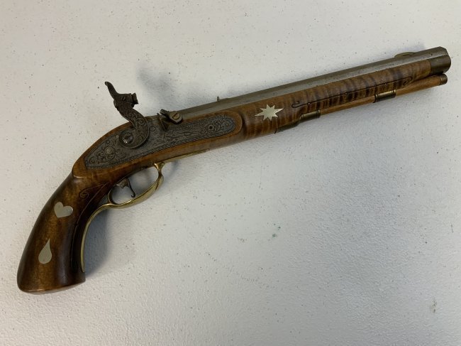 ANTIQUE JOSEPH MANTON HEAVY OCTAGON BARREL HUNTING GUN: ANTIQUE JOSEPH MANTON DECORATED STOCK HUNTING GUN . CAP STYLE GUN WITH DECORATED WITH GAME BIRDS SCENES LOCK ENGRAVED "JOSEPH MANTON". WOOD STOCK DECORATED WITH STEEL ORNAMENTS. OVERALL LOOKS TO BE IN