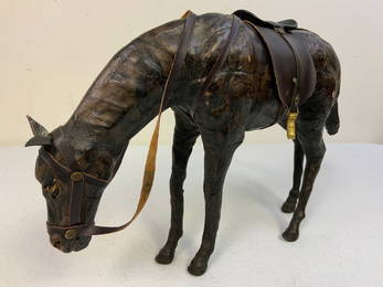 VINTAGE LARGE LEATHER HORSE FIGURE STATUE
