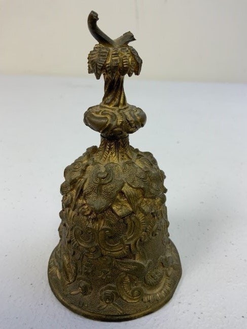 ANTIQUE 19th CENTURY FRENCH DECORATED BRASS BELL: ANTIQUE 19th CENTURY FRENCH DECORATED BRASS BELL