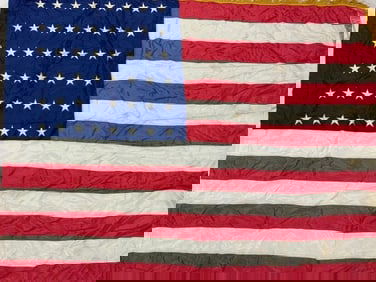 USA VINTAGE WWII ERA 48 STAR AMERICAN FLAG WITH FRINGES