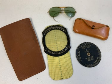 WWII ERA US AIR FORCE PILOT AVIATOR SUNGLASSES AND ALTITUDE COMPUTERS