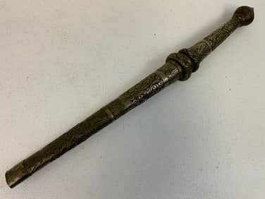 ANTIQUE BURMESE DHA SHORT SWORD WITH EXQUISITE DECORATED BLADE