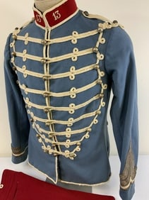 FRENCH EARLY WWI HUSSAR UNIFORM PELISSE JACKET AND RED PANTS