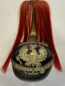 IMPERIAL GERMANY PRUSSIAN DRAGOON OFFICERS PICKELHAUBE SPIKE HELMET WITH PARADE BUSH PLUM