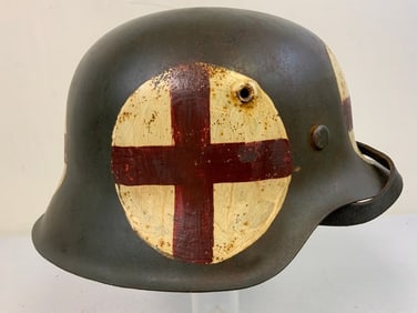 WWII GERMAN M42 HELMET WITH MEDIC RED CROSS PAINTED EMBLEMS