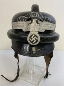 GERMANY THIRD REICH NSKK LEATHER MOTORCYCLE CRASH HELMET