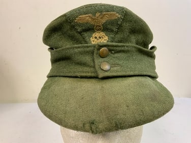 WWII GERMAN M43 SS FIELD GREEN WOOL LATE WAR FIELD CAP HAT