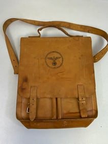 NAZI GERMAN POLITICAL SCHOOL MARKED BROWN LEATHER BAG