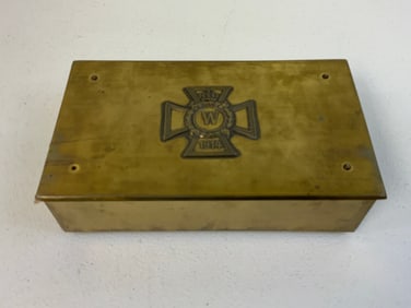 ANTIQUE IMPERIAL GERMANY BRASS CEDAR LINED CIGAR AND CIGARETTE BOX