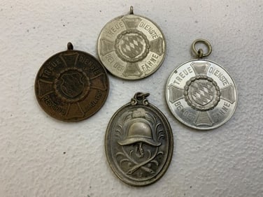 VINTAGE GERMAN FIRE DEPARTMENT SERVICE MEDALS LOT OF 4