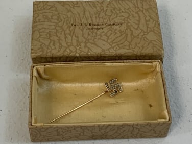 NAZI GOLD SWASTIKA STICKPIN WITH PEARLS - 10K GOLD