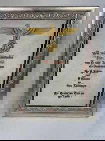 NAZI GERMAN FRAMED DOCUMENT TO A GAULEITER AND SS GENERAL FRITZ SAUCKEL FROM SS OF THURINGEN