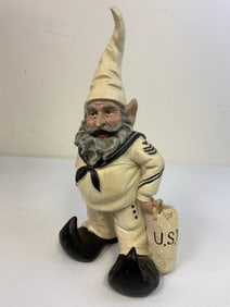 USA NAVY USN SAILOR GNOME IN WHITES WITH DUFFEL BAG STATUE FIGURINE