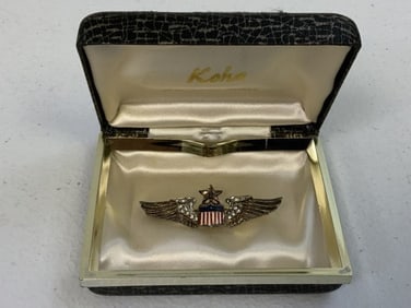 WWII US ARMY AIR FORCE SWEETHEART PILOT WINGS STERLING ENAMELS & JEWELS