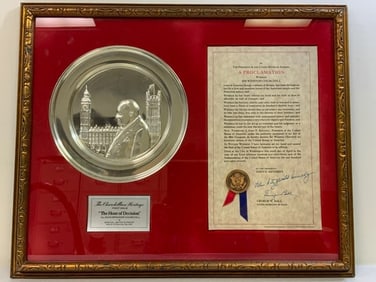 UK THE CHURCHILLIAN HERITAGE FIRST ISSUE SPECIAL ARTIST PROOF SOLID STERLING SILVER PLATE FRAMED