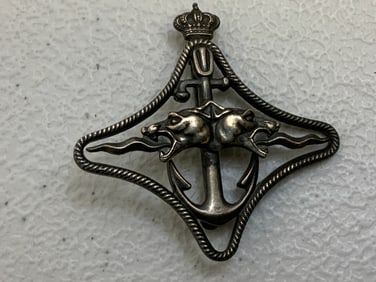 WWII ITALIAN ROYAL NAVY BATTLE SHIPS WAR NAVIGATION BADGE IN SILVER