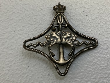 WWII ITALIAN ROYAL NAVY BATTLE SHIPS WAR NAVIGATION BADGE IN SILVER