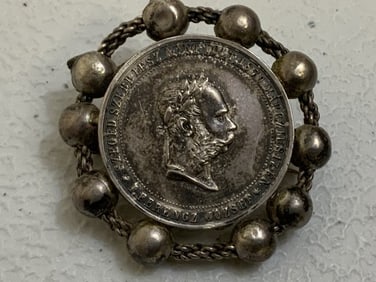 AUSTRIAN EMPIRE EMPEROR 1879 SILVER MEDAL BROOCH