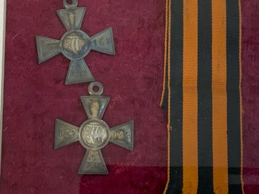 IMPERIAL RUSSIA ORDER OF ST. GEORGE SOLDIERS CROSSES 4TH CLASS FRAMED