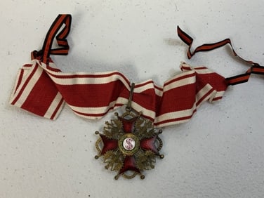 IMPERIAL RUSSIA ORDER OF ST. STANISLAUS IInd CLASS ON THE NECK RIBBON