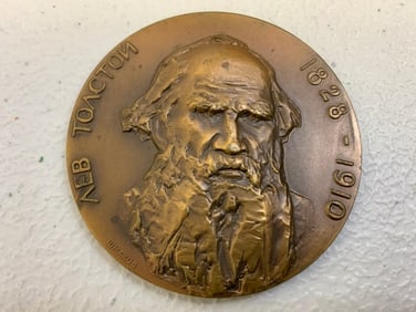 USSR LEO TOLSTOY TABLE MEDAL HEAVY BRONZE 1960