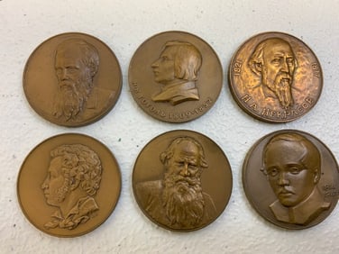 USSR SET OF 6 TABLE MEDALS HEAVY BRONZE MON DVOR STRIKE
