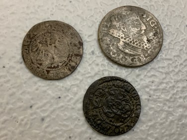 POLAND LOT OF ANTIQUE POLISH SILVER AND BRONZE COINS