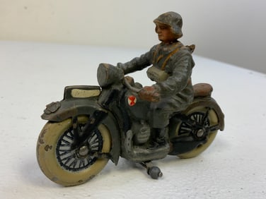 GERMAN NAZI PERIOD LINEOL / ELASTOLIN TOY SOLDIER ON MOTORCYCLE