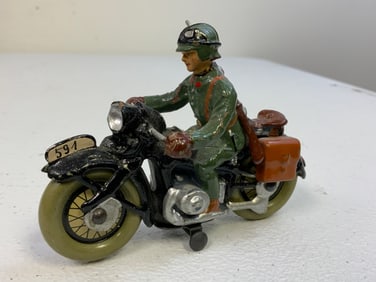 GERMAN NAZI PERIOD LINEOL / ELASTOLIN TOY SOLDIER ON MOTORCYCLE