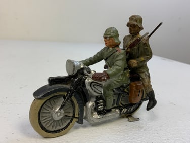 GERMAN NAZI PERIOD LINEOL / ELASTOLIN TOY SOLDIERS ON MOTORCYCLE
