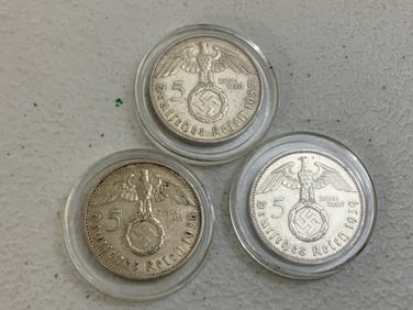 GERMANY NAZI SILVER 5 REICHSMARK COINS LOT OF 3