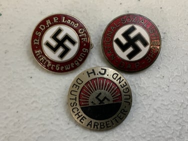 NAZI GERMANY LOT OF 3 ENAMEL BADGES
