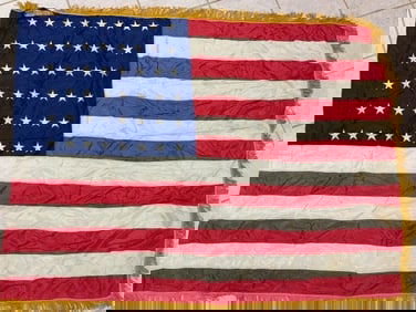 USA VINTAGE WWII ERA 48 STAR AMERICAN FLAG WITH FRINGES