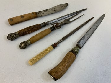 ANTIQUE LOT OF UTENSILS - KNIVES  , SHARPENERS ETC.