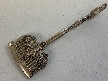 ANTIQUE SILVER SERVING TONGS 800 MARKED