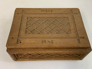 WWII GERMAN 1945 DATED FIELD MADE HAND CARVED WOODEN CIGAR BOX