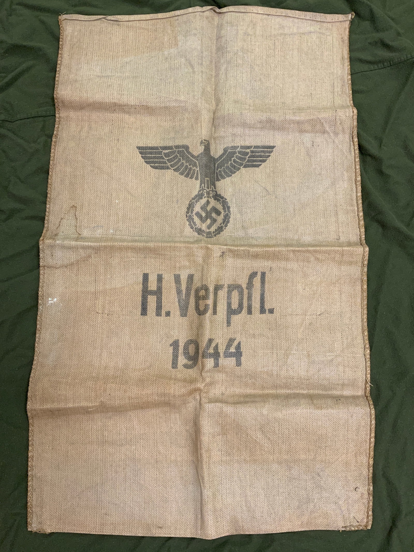 WWII GERMAN HEER ARMY HEAVY BURLAP GRAIN SACK 1944: WWII GERMAN HEER ARMY HEAVY BURLAP GRAIN SACK 1944 . MINTY CONDITION.