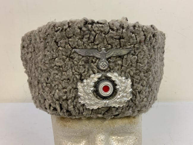 WWII GERMAN ARMY RUSSIAN COSSACK PAPAKHA FUR HAT: WWII GERMAN ARMY RUSSIAN COSSACK PAPAKHA FUR HAT . WELL WORN CONDITION. TOP WOOL IS GONE . RARE .