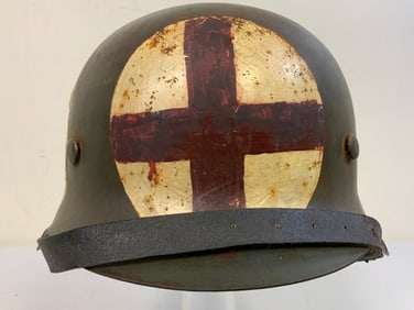 WWII GERMAN M42 HELMET WITH MEDIC RED CROSS PAINTED EMBLEMS