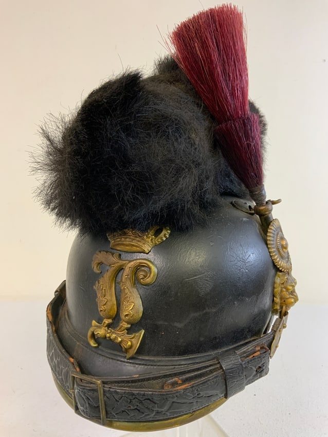 IMPERIAL GERMANY BAVARIAN ANTIQUE 1864/68 RAUPENHELM CAVALRY HELMET: Antique Bavarian Model 1864/68 Raupenhelm Cavalry Helmet from the Reign of "Mad King" Ludwig II . Very good condition for its age. Some wear to the top comb. Complete with its liner.