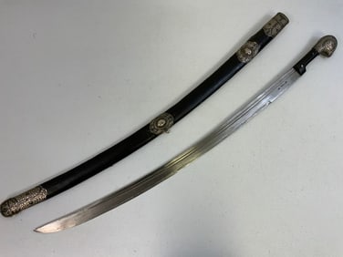 ANTIQUE RUSSIAN COSSACK CAUCASIAN SILVER DECORATED SHASHKA SWORD - OSMAN